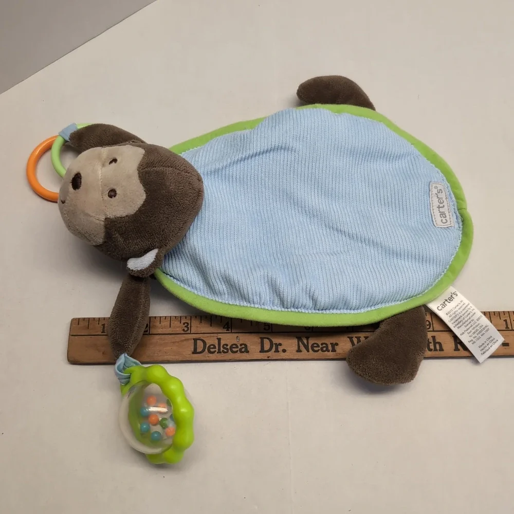 Carter's‎ Monkey Crib Toy Plush Baby Rattle Teether Hanging Blue Green Brown